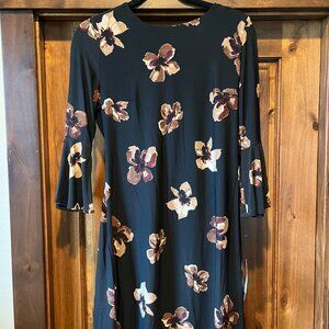 NWT Tommy Hilfiger Long Sleeve Black and Tan Floral Shift Dress